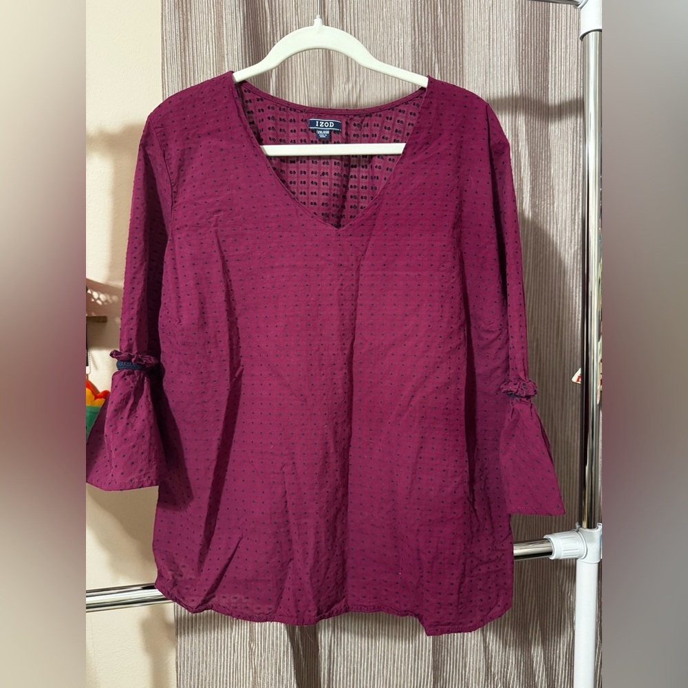 Izod Women's V‑Neck Bell Sleeve Tunic - Plum